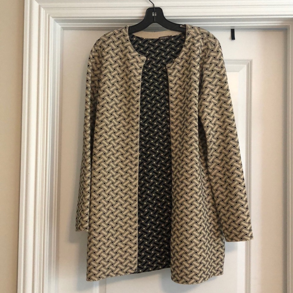J. McLaughlin Shimmery Tan/Black Open Cardigan